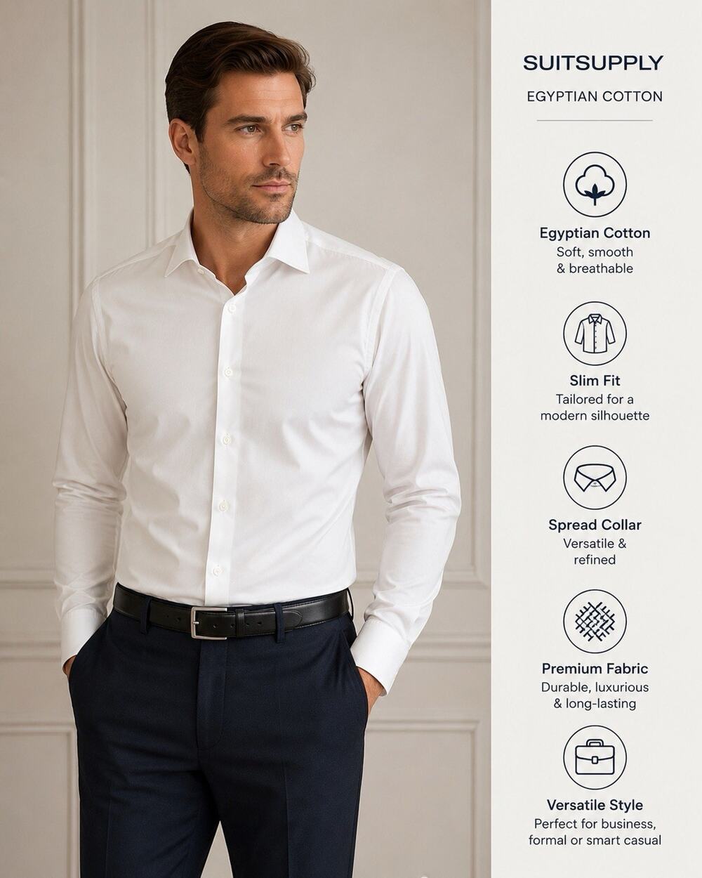 SuitSupply Dress Shirt Mens 16 41 White Slim Fit Egyptian Cotton Button Up